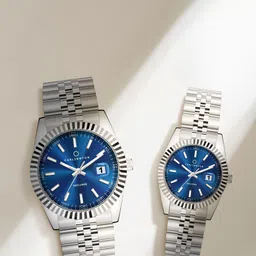 CARLINGTON Unisex His and Her Bracelet Style Straps Analogue Watch 8811 Steel Blue M +8811-3