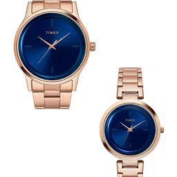 Timex Set Of 2 Stainless Steel Bracelet Style Straps Analogue His & Her Watch TW00PR296-2