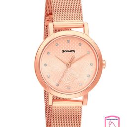 Sonata Women Rose Gold-Toned Brass Dial & Bracelet Style Straps Analogue Watch 8174WM02-21