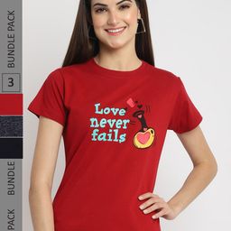 Fabflee Pack Of 3 Typography Printed Regular Fit Cotton T-shirt-image-108