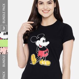 Fabflee Women Multicoloured 3 Printed Drop-Shoulder Sleeves Applique T-shirt-image-95