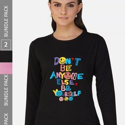 CHOZI Pack Of 2 Typography Printed Round Neck Cotton T-shirt-image-144