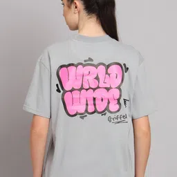 GRIFFEL Typography Printed Drop Shoulder Sleeves Cotton Oversized T-shirt-image-99
