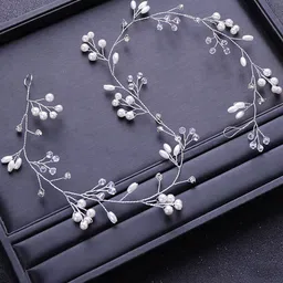 VAGHBHATT Women Silver-Toned & White Tiara-image-25