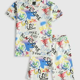 CAVIO Boys Printed Round Neck Short Sleeves Pure Cotton T-shirt with Shorts-19