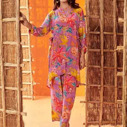 KARAJ JAIPUR Printed Mandarin Collar Tunic With Trouser-image-55