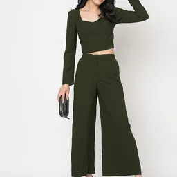 MISH Olive Sweetheat Neck Crop Top With Wide Leg Trousers-image-41