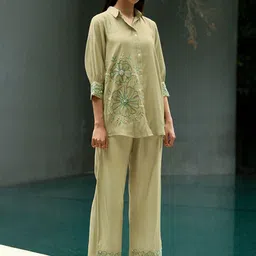 Kaftanize Embroidered Shirt With Trousers Co-Ords-image-50