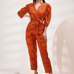 Breathe by Aakanksha Singh Floral Printed V-Neck Puffed Sleeves Top With Trousers-picture-13