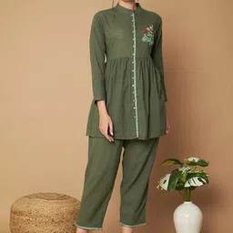 Aaheli Embroidered Pure Cotton Top With Trousers-image-17