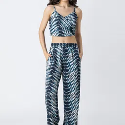 Moomaya Geometric Printed Shoulder Straps Top With Trouser-5