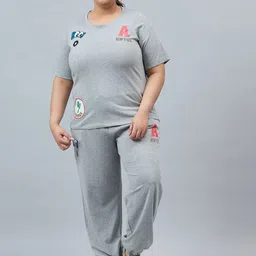 AUSTIVO Plus Size Conversational Printed Round Neck Short Sleeves T-Shirt With Joggers-6