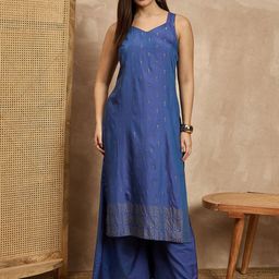 House of Pataudi Printed V-Neck Sleeveless Top & Palazzo-17