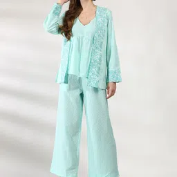 Anouk Chevron Printed Pure Cotton Top & Palazzos with Jacket Co-Ords-11