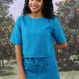 Tokyo Talkies Schiffli Boxy Top with Pleated Belted Shorts-picture-45