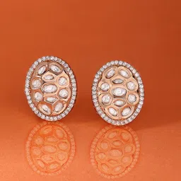 Zaveri Pearls Rose Gold-Plated Cubic Zirconia-Studded Brass Contemporary Studs Earrings-18