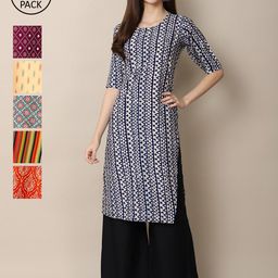 KALINI Women Pack Of 6 Printed Crepe Kurta-image-19