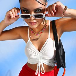 Veni Vidi Vici Shoulder Straps Ruched Bralette Crop Top-image-79