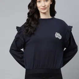 Hubberholme Women Navy Blue Solid Sweatshirt-image-13