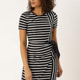 DODO & MOA Women Black & White Striped Sheath Dress With Tie-Ups-image-25
