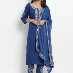 KALINI Floral Embroidered Regular Kurta With Trousers & Dupatta-16