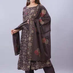 TOULIN Coffee Brown Floral Printed Sequinned Kurta with Palazzos-picture-19