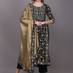 TOULIN Floral Printed Sequinned Kurta with Palazzos & With Dupatta-picture-10
