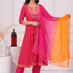 TOULIN Bandhani Printed Regular Kurta with Trousers & Dupatta-image-45