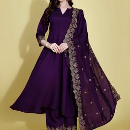 KALINI Ethnic Motifs Embroidered Kurta & Palazzos With Dupatta-picture-38