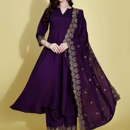 KALINI Notched Neck Anarkali Kurta with Palazzos & Dupatta-38