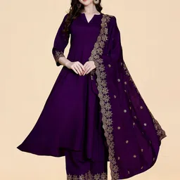 KALINI Thread Work A-Line Kurta with Palazzos & Dupatta-picture-5