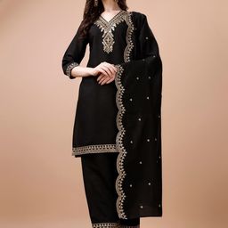 KALINI Ethnic Motifs Embroidered Regular Straight Kurta With Palazzos & Dupatta-picture-0