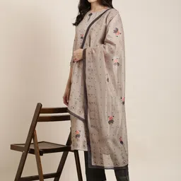SHOWOFF Floral Printed Regular Sequinned Kurta With Trousers & Dupatta-8