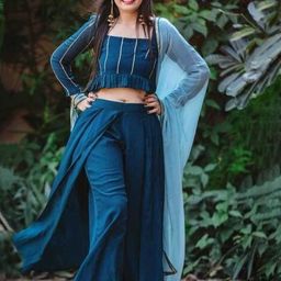 KALINI Striped Square Neck Ethnic Crop Top & Palazzo With Dupatta-picture-30