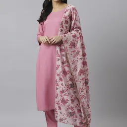 Stylum Women Pink Floral Regular Kurta with Trousers & Dupatta-picture-20