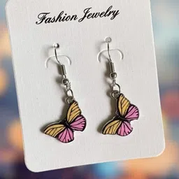 Pinapes Pack Of 2 Gold Plated Pink & Yellow Butter Fly Drop Earrings-image-18
