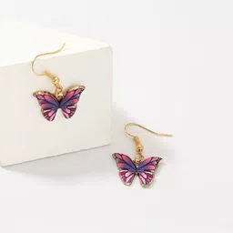 Pinapes Pack Of 2 Gold Plated Pink & Yellow Butter Fly Drop Earrings-image-13
