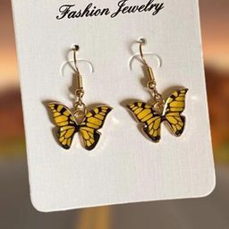 Pinapes  Pack Of 2 Gold Plated Orange & Yellow Butter Fly Drop Earrings-image-15