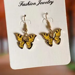Pinapes Pack Of 2 Gold Plated Pink & Yellow Butter Fly Drop Earrings-image-2