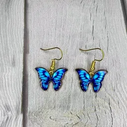 Pinapes Pack Of 2 Gold Plated Blue & Yellow Butter Fly Drop Earrings-image-14
