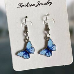 Pinapes Pack Of 2 Silver-Plated Blue & Peach Butter Fly Drop Earrings-picture-3