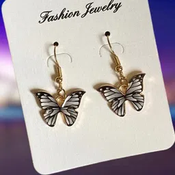Pinapes  Pack Of 2 Gold Plated Pink & Grey Butter Fly Drop Earrings-image-11