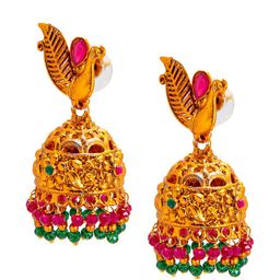 Shining Jewel - By Shivansh Gold-Toned Peacock Shaped Jhumkas Earrings-picture-25