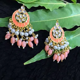 MORKANTH JEWELLERY Peach-Coloured Contemporary Chandbalis Earrings-15
