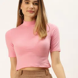 FEMEA Pink Solid Cotton Crop Top-image-82