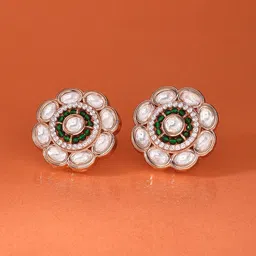 Zaveri Pearls Rose Gold-Plated Cubic Zirconia-Studded Brass Floral Studs Earrings-20