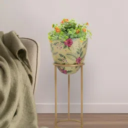 Metalsmith Beige & Green Printed Planter With Holder-image-8