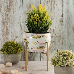 Metalsmith White & Pink Floral Printed Planter With Holder-54