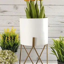 Metalsmith White & Yellow Metal Planter With Holder-image-2