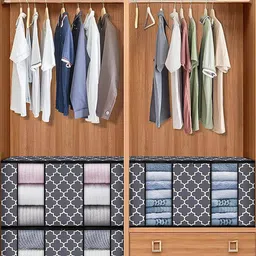 HOUSE OF QUIRK Set Of 2 Grey & White Printed Large Blanket Clothes Foldable Organizer-21